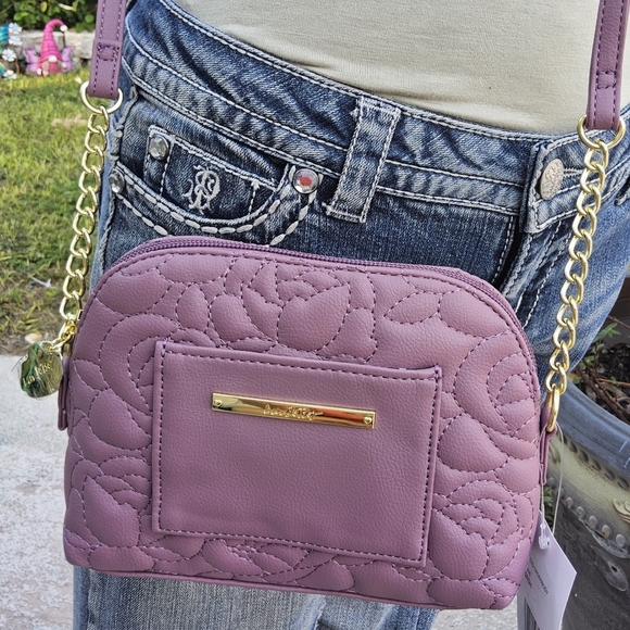 BETSEY JOHNSON QUILTED ROSE MAUVE LUV BETSEY CROSSBODY - Picture 4 of 5
